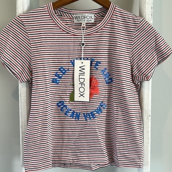 wildfox red white and ocean views patriotic slight crop tee small nwt - Picture 3 of 7